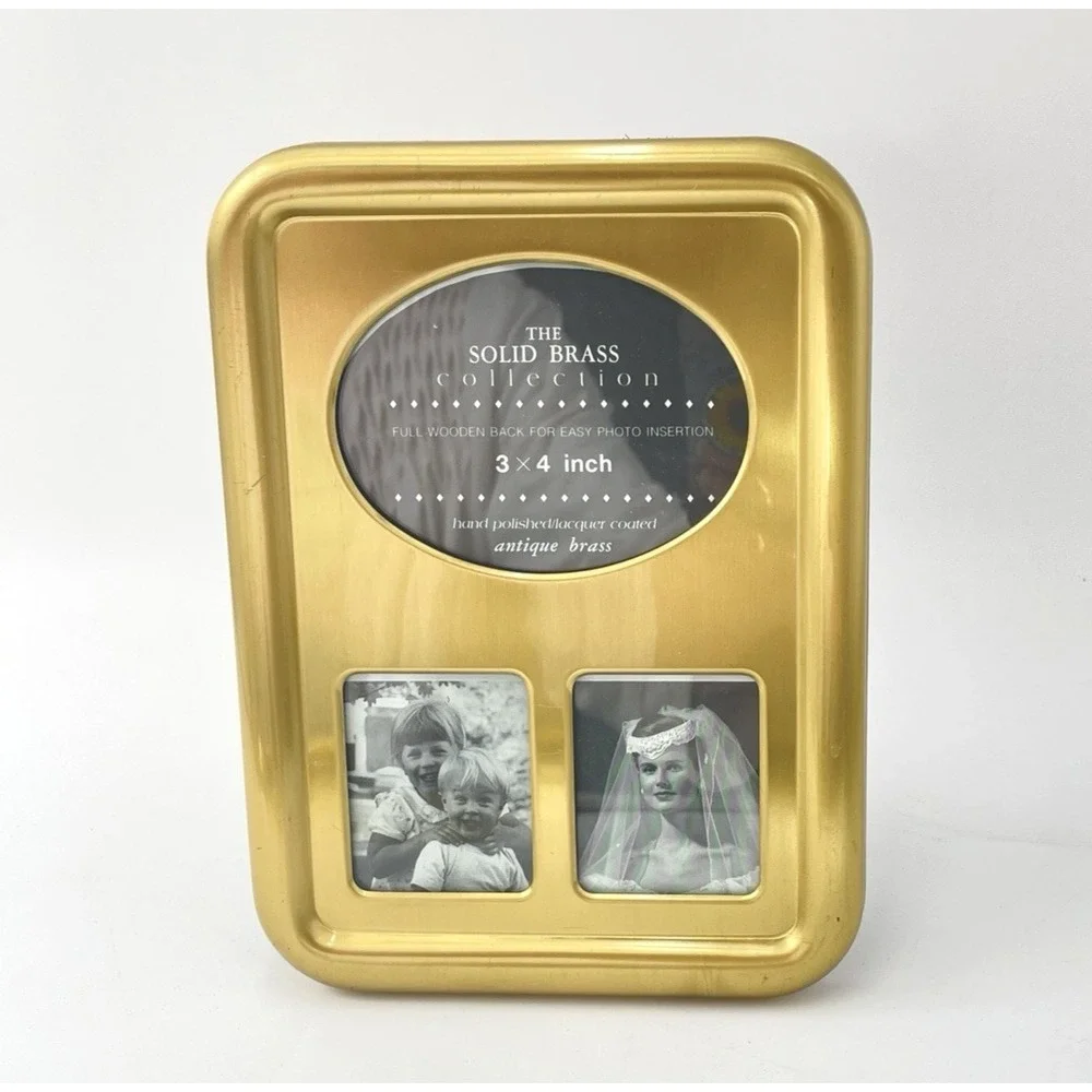 Solid Brass 3 photo Picture Frame Tabletop easel Modern Minimalist Glossy